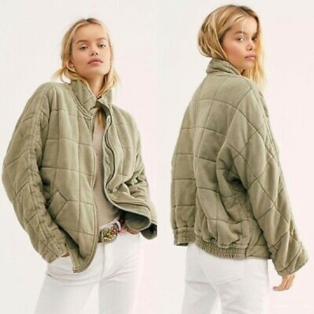 Free People quilted dolman green jacket sz L